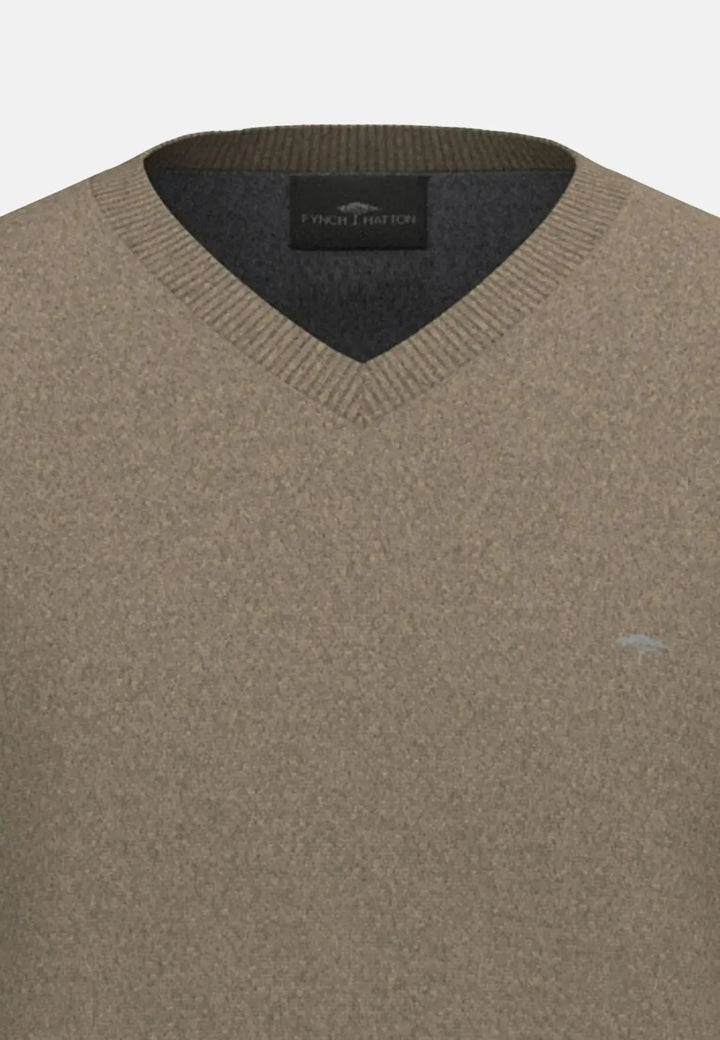 fynch-hatton-Pure Lambswool V-Neck Knit Taupe