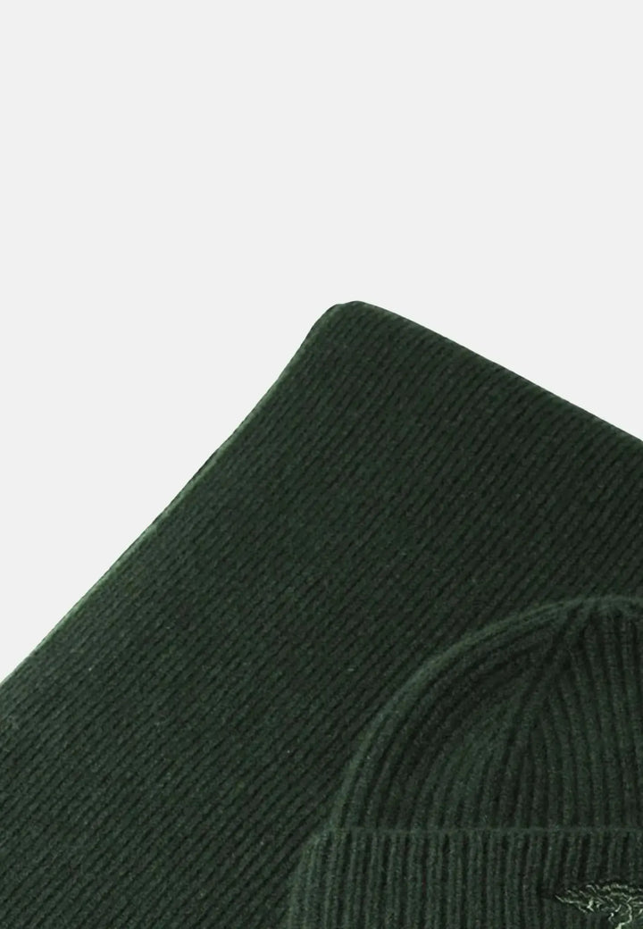 fynch-hatton-Pure Wool Beanie & Scarf Set Dark Leaf