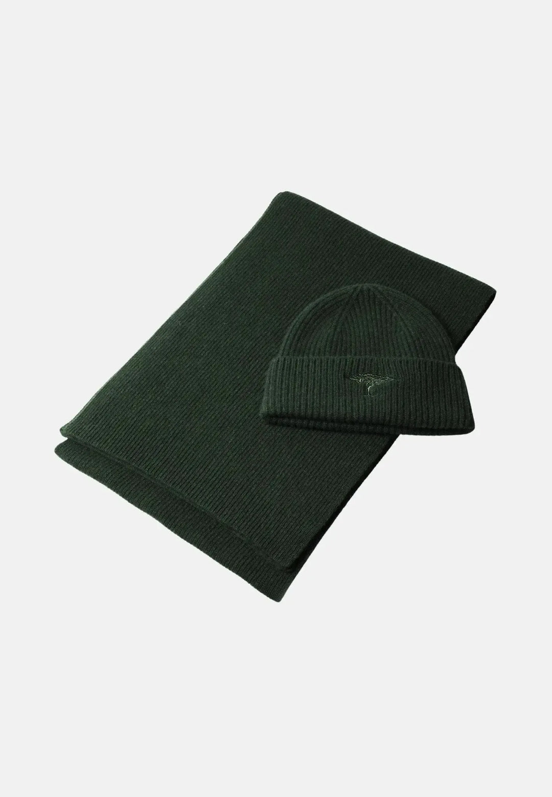 fynch-hatton-Pure Wool Beanie & Scarf Set Dark Leaf