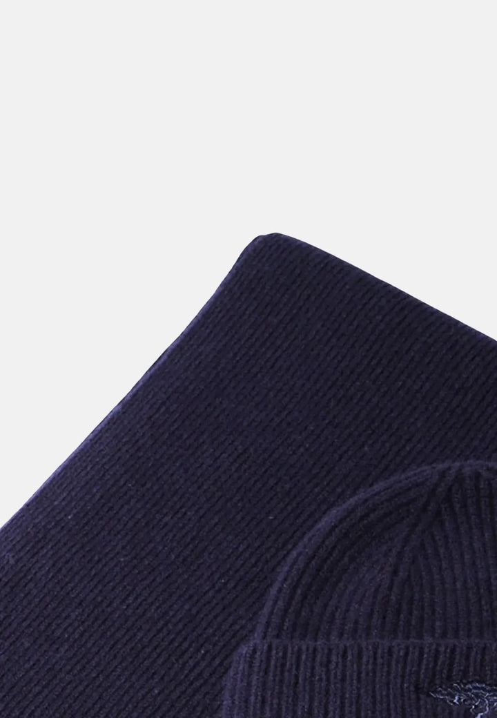 fynch-hatton-Pure Wool Beanie & Scarf Set Navy