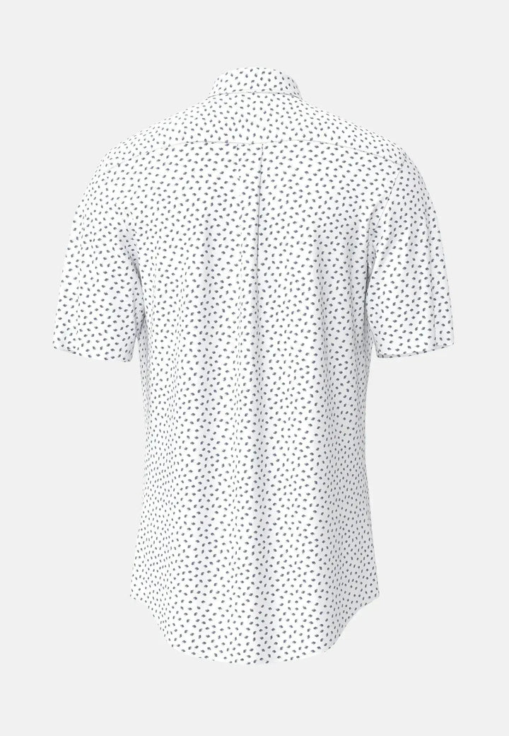 fynch-hatton-Seersucker Print Short Sleeved Shirt Navy