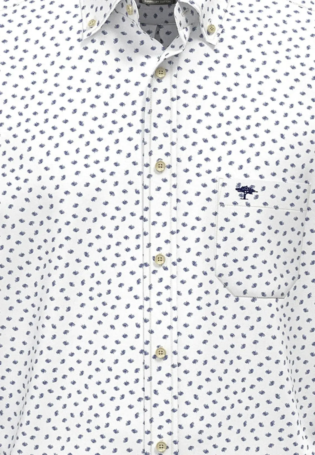 fynch-hatton-Seersucker Print Short Sleeved Shirt Navy