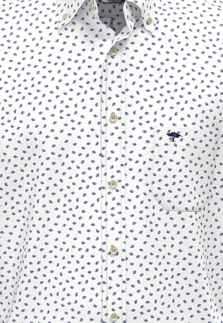 fynch-hatton-Seersucker Print Short Sleeved Shirt Navy