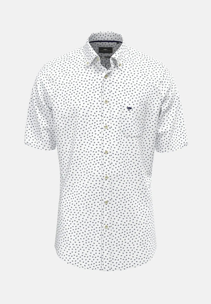 fynch-hatton-Seersucker Print Short Sleeved Shirt Navy