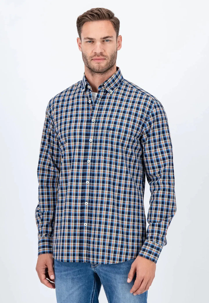 fynch-hatton-Small Check Shirt Navy
