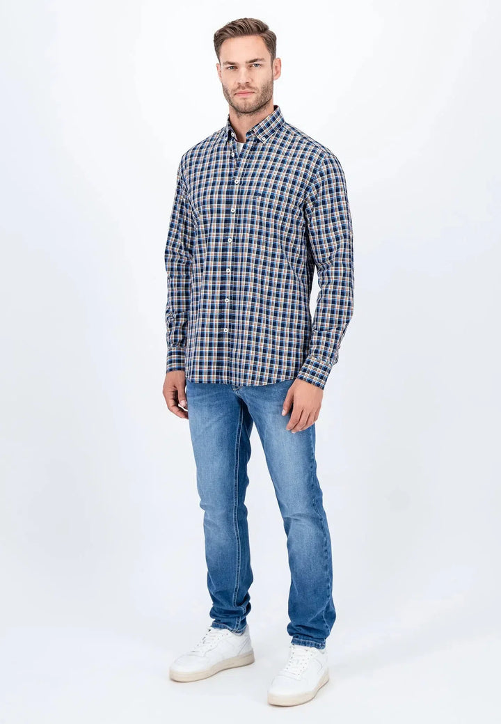 fynch-hatton-Small Check Shirt Navy