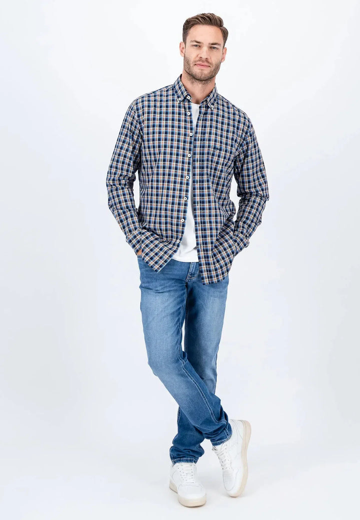 fynch-hatton-Small Check Shirt Navy
