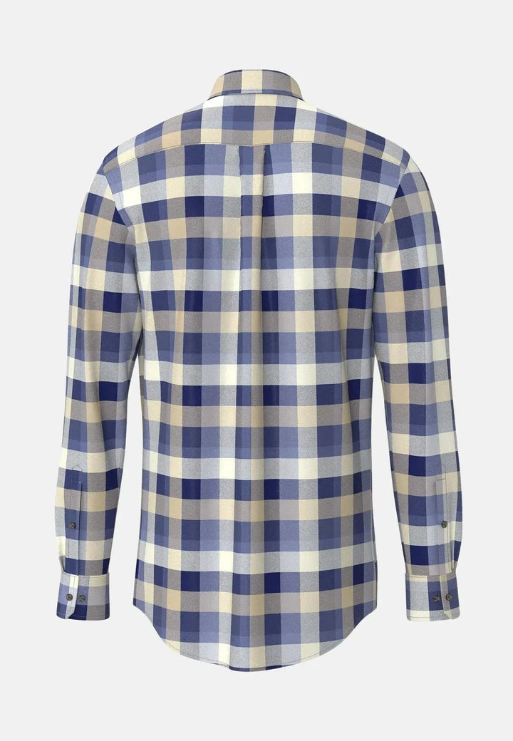 fynch-hatton-Square Flannel Check Shirt Crystal Blue