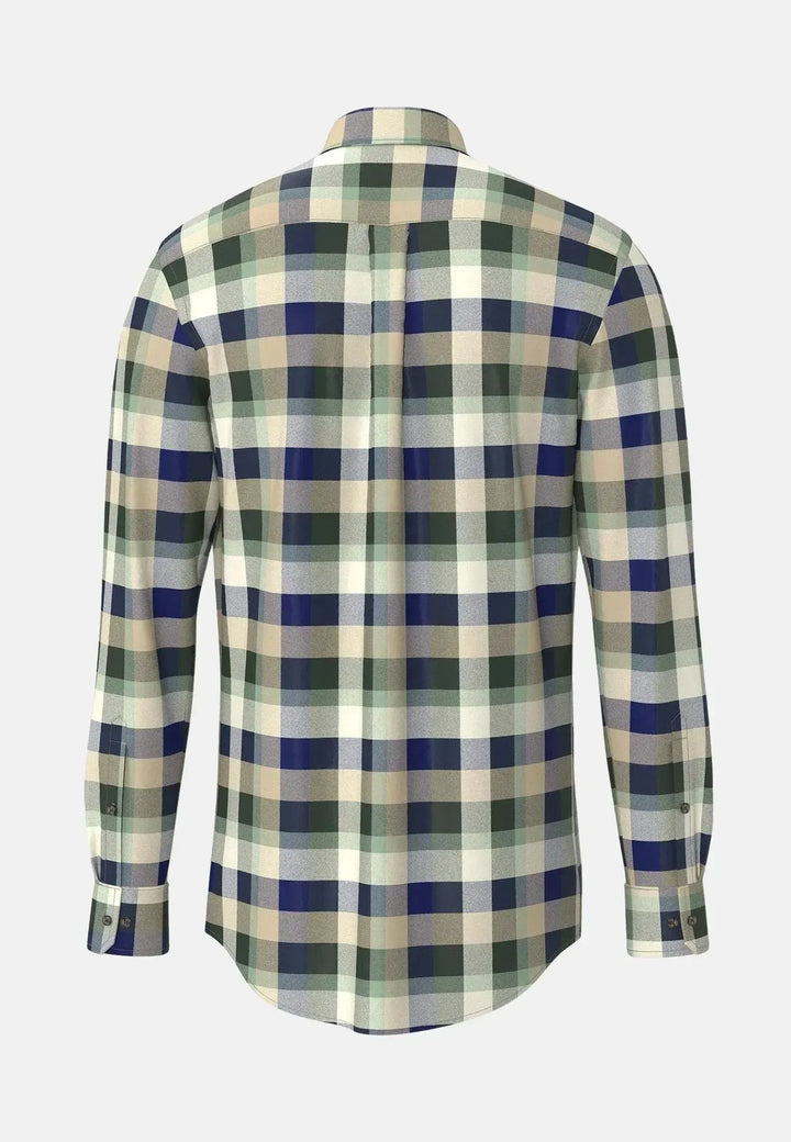 fynch-hatton-Square Flannel Check Shirt Dark Ivy