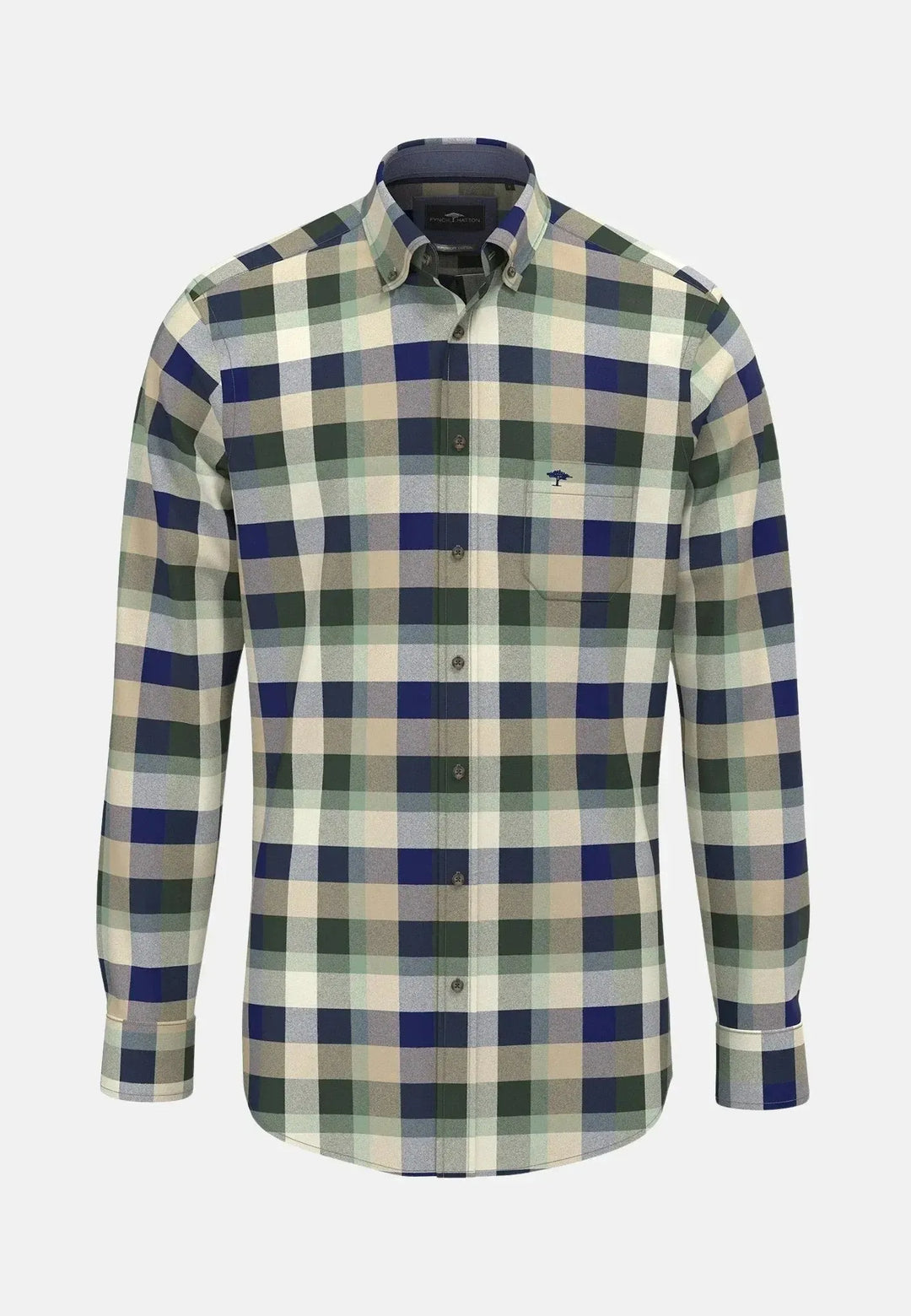fynch-hatton-Square Flannel Check Shirt Dark Ivy