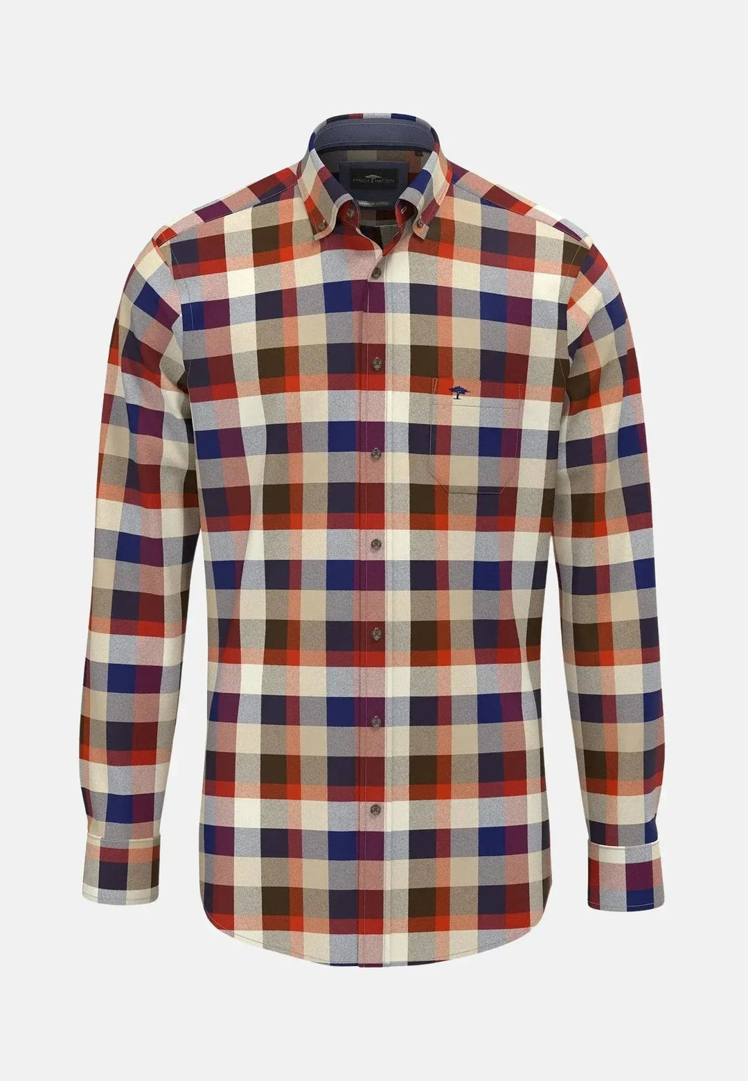 fynch-hatton-Square Flannel Check Shirt Garnet Red