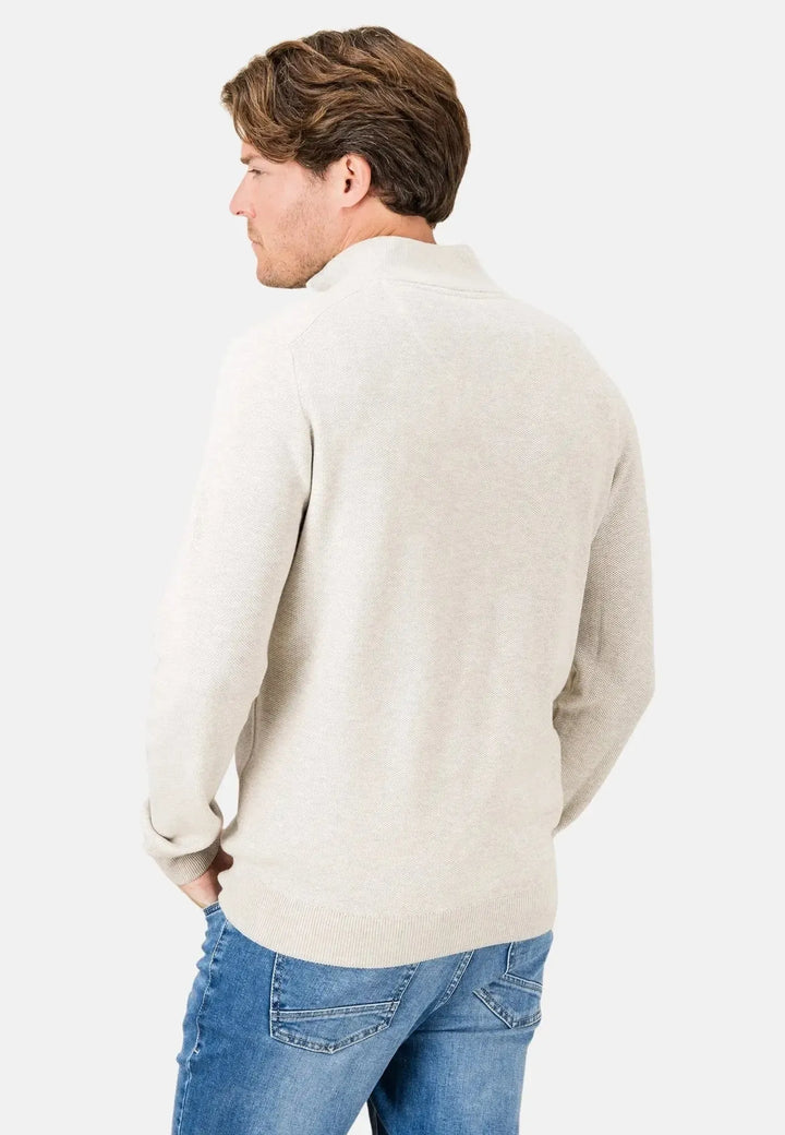 fynch-hatton-Stand Collar 1/4 Zip Cotton Knit Antique White