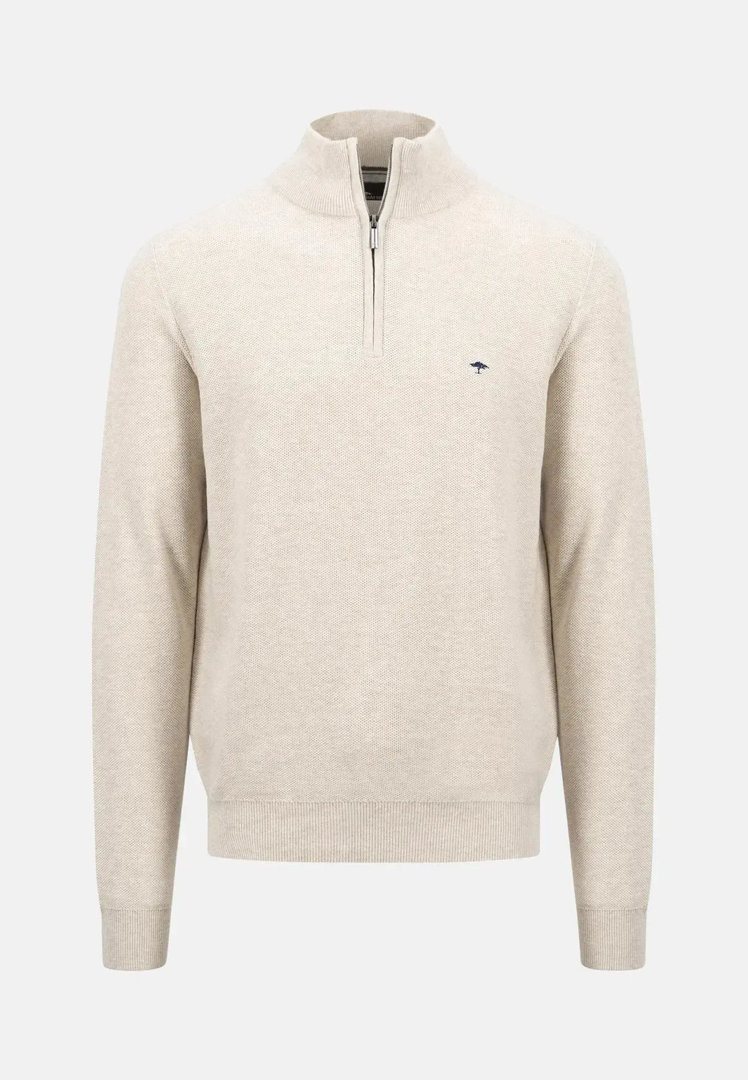 fynch-hatton-Stand Collar 1/4 Zip Cotton Knit Antique White