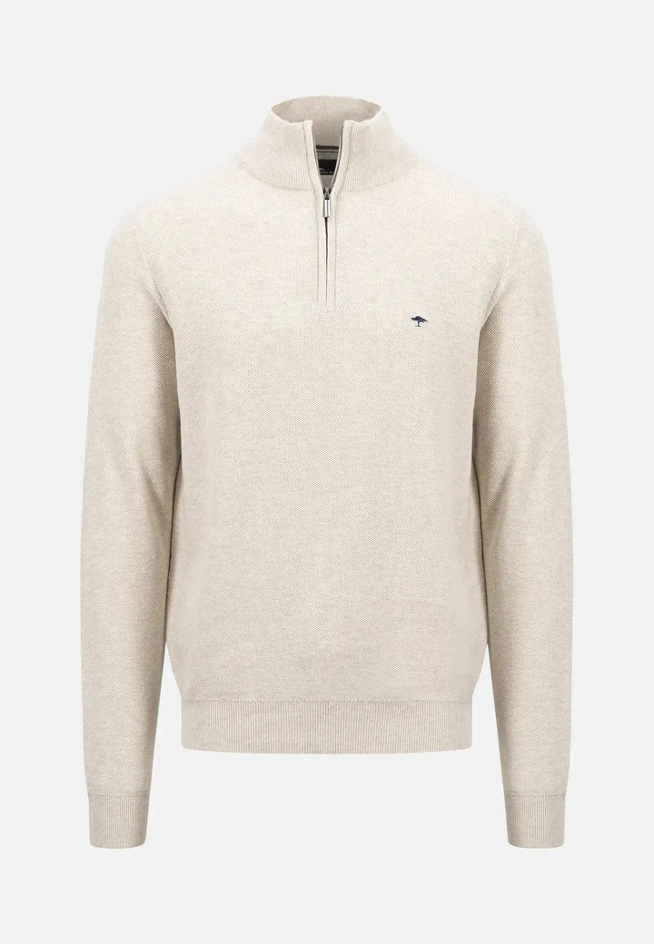fynch-hatton-Stand Collar 1/4 Zip Cotton Knit Antique White