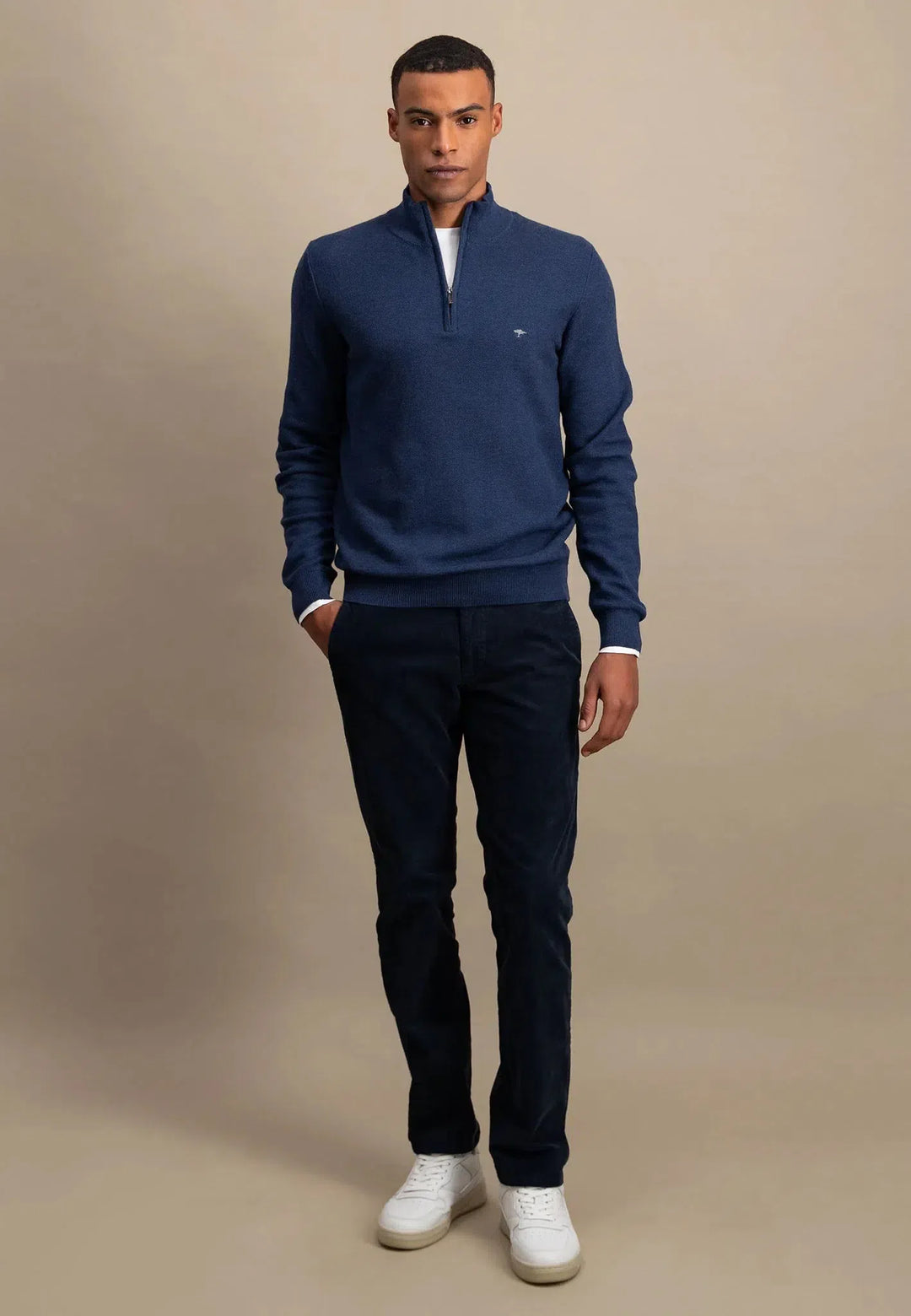 fynch-hatton-Stand Collar 1/4 Zip Cotton Knit Night