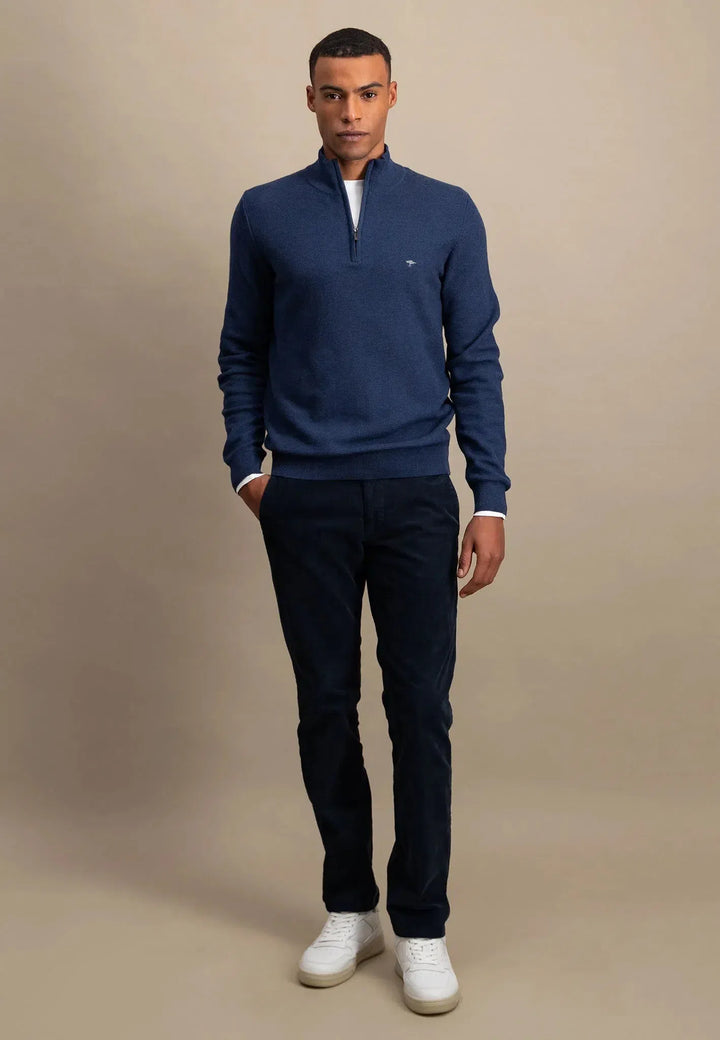 fynch-hatton-Stand Collar 1/4 Zip Cotton Knit Night