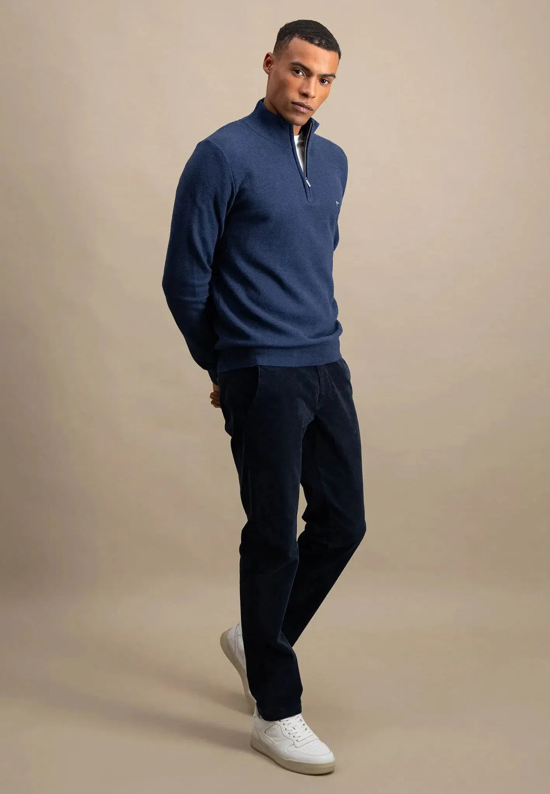 fynch-hatton-Stand Collar 1/4 Zip Cotton Knit Night