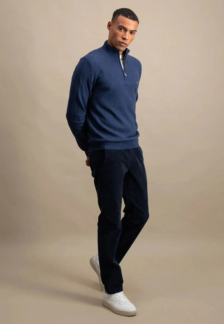 fynch-hatton-Stand Collar 1/4 Zip Cotton Knit Night