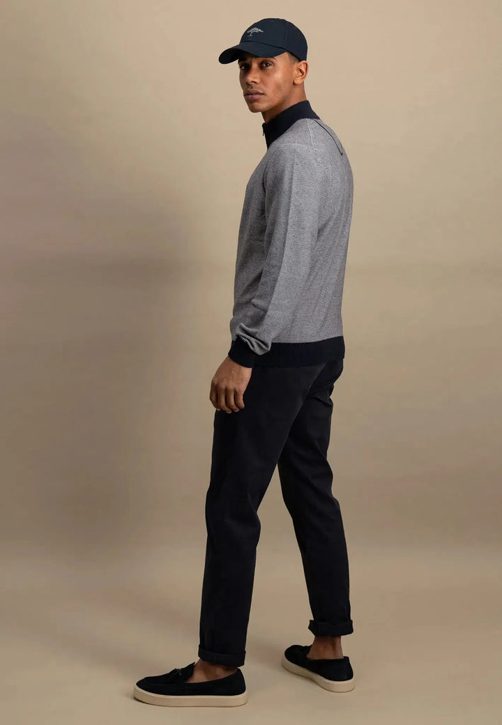 fynch-hatton-Stand Collar 1/4 Zip Striped Sweat Navy