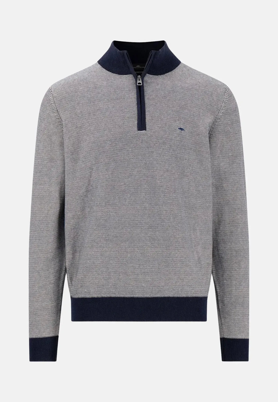 fynch-hatton-Stand Collar 1/4 Zip Striped Sweat Navy