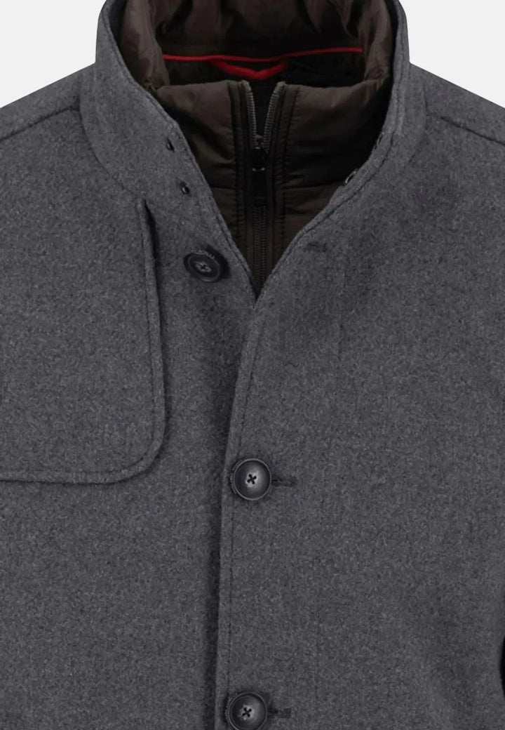 fynch-hatton-Standcollar Insert Wool Mix Coat Dark Grey