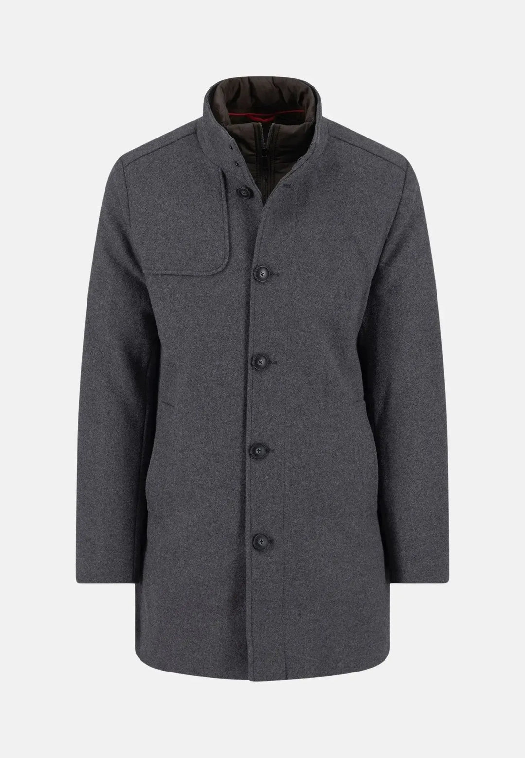 fynch-hatton-Standcollar Insert Wool Mix Coat Dark Grey