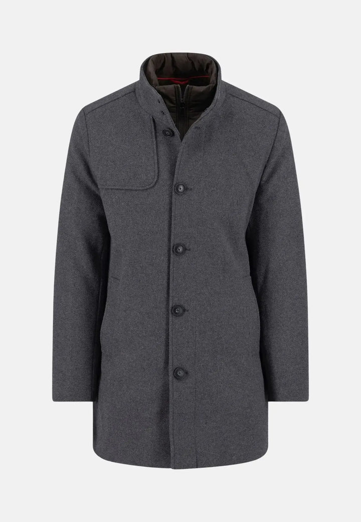 fynch-hatton-Standcollar Insert Wool Mix Coat Dark Grey
