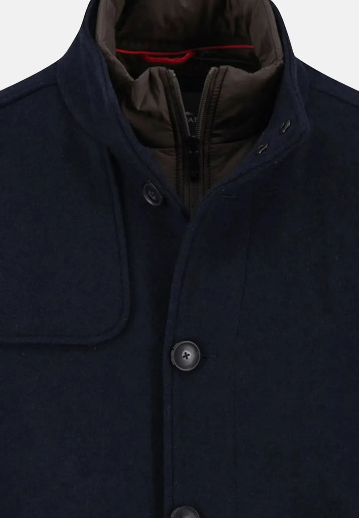 fynch-hatton-Standcollar Insert Wool Mix Coat Dark Navy