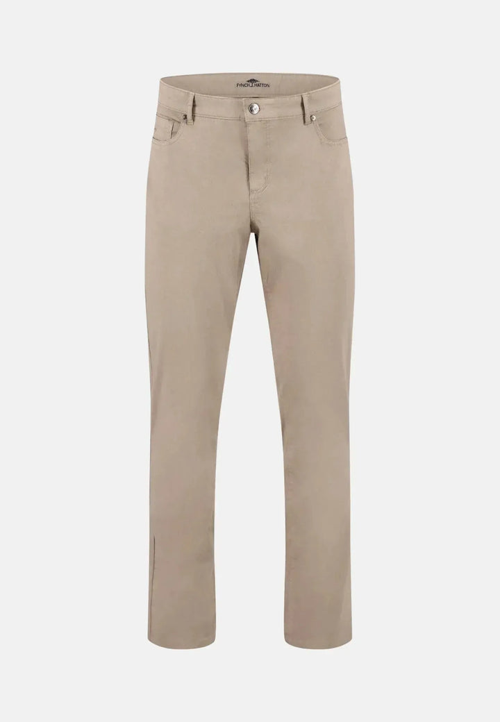 fynch-hatton-Stretch Cotton Straight Leg Chinos Beige