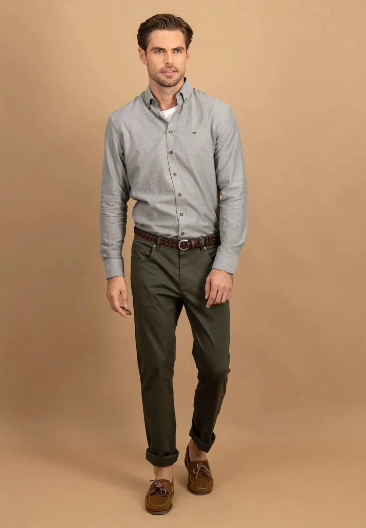 fynch-hatton-Stretch Cotton Straight Leg Chinos Dusty Forest