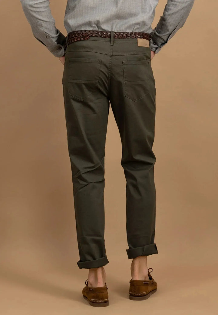 fynch-hatton-Stretch Cotton Straight Leg Chinos Dusty Forest