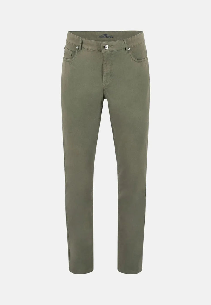 fynch-hatton-Stretch Cotton Straight Leg Chinos Dusty Forest