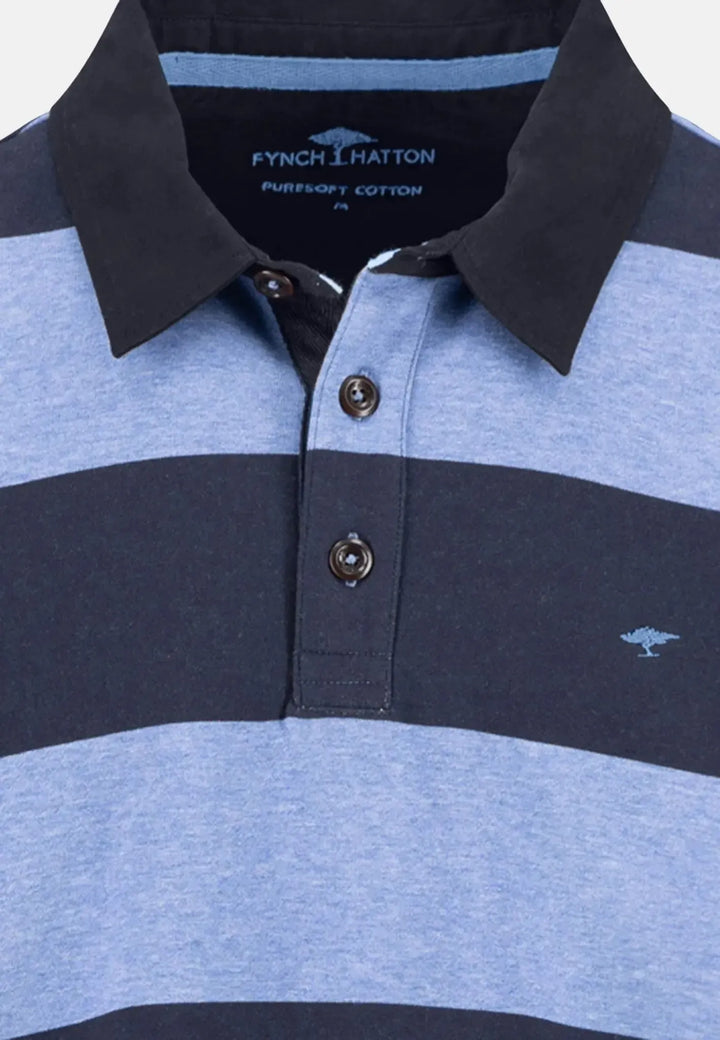 fynch-hatton-Striped Rugby Collar Sweat Crystal Blue