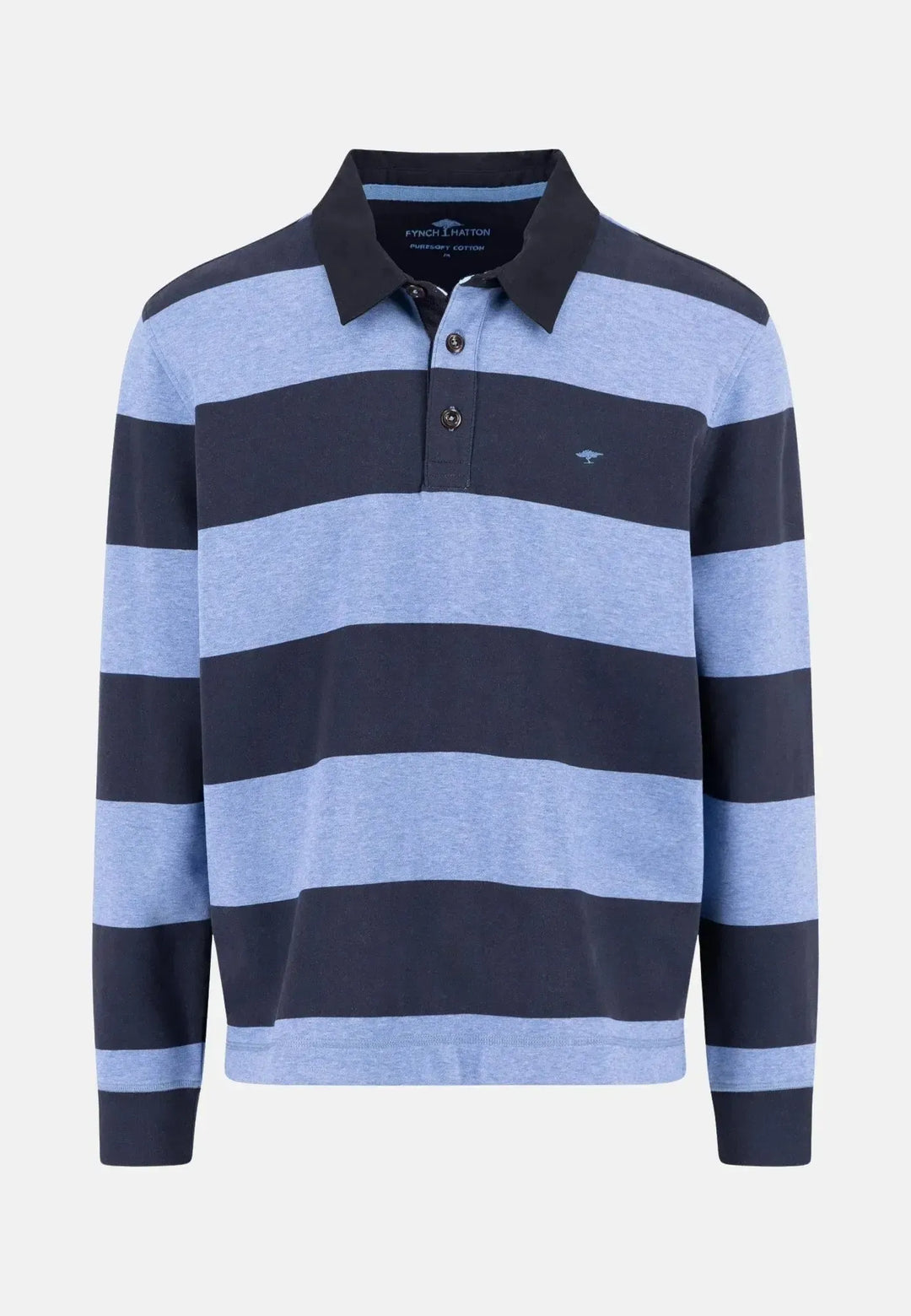 fynch-hatton-Striped Rugby Collar Sweat Crystal Blue