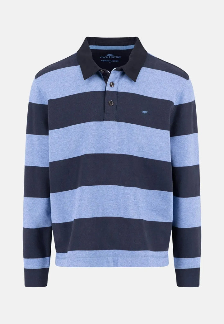 fynch-hatton-Striped Rugby Collar Sweat Crystal Blue