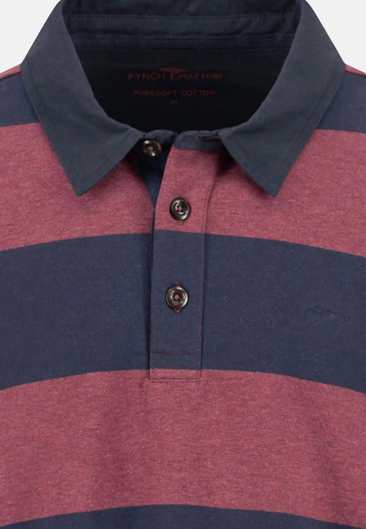 fynch-hatton-Striped Rugby Collar Sweat Deep Merlot