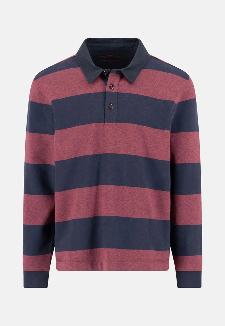 fynch-hatton-Striped Rugby Collar Sweat Deep Merlot