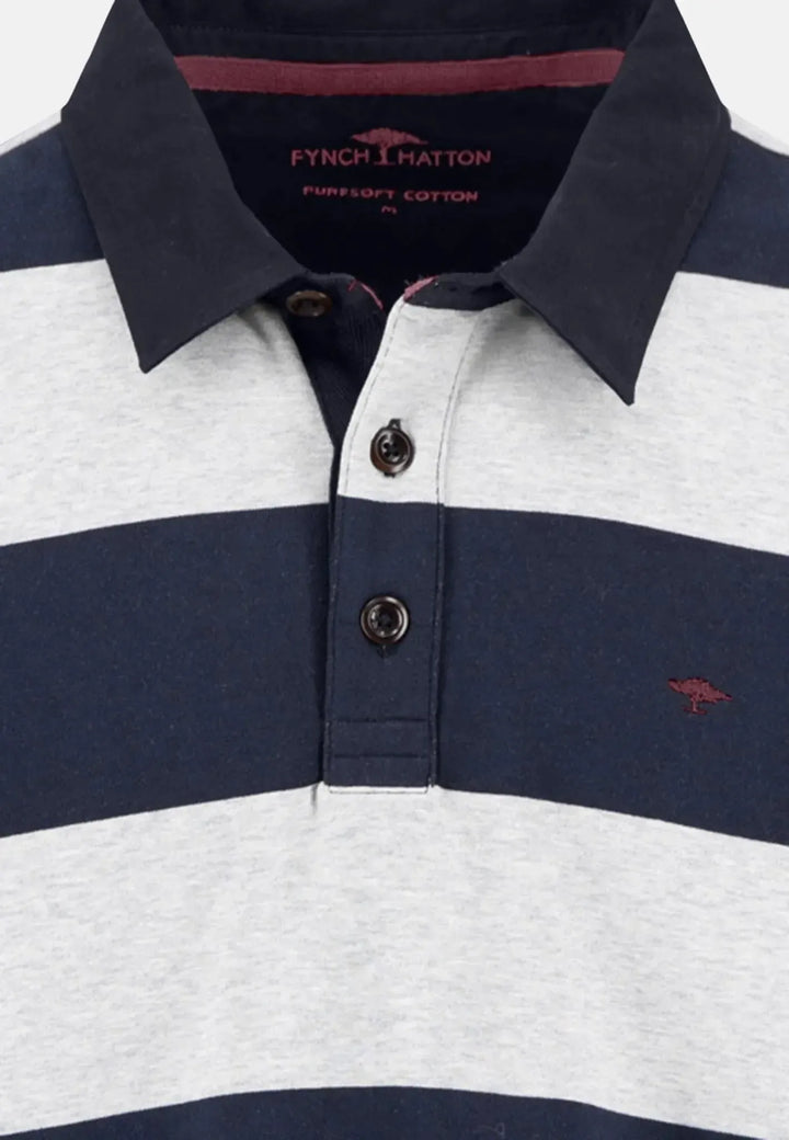 fynch-hatton-Striped Rugby Collar Sweat Navy