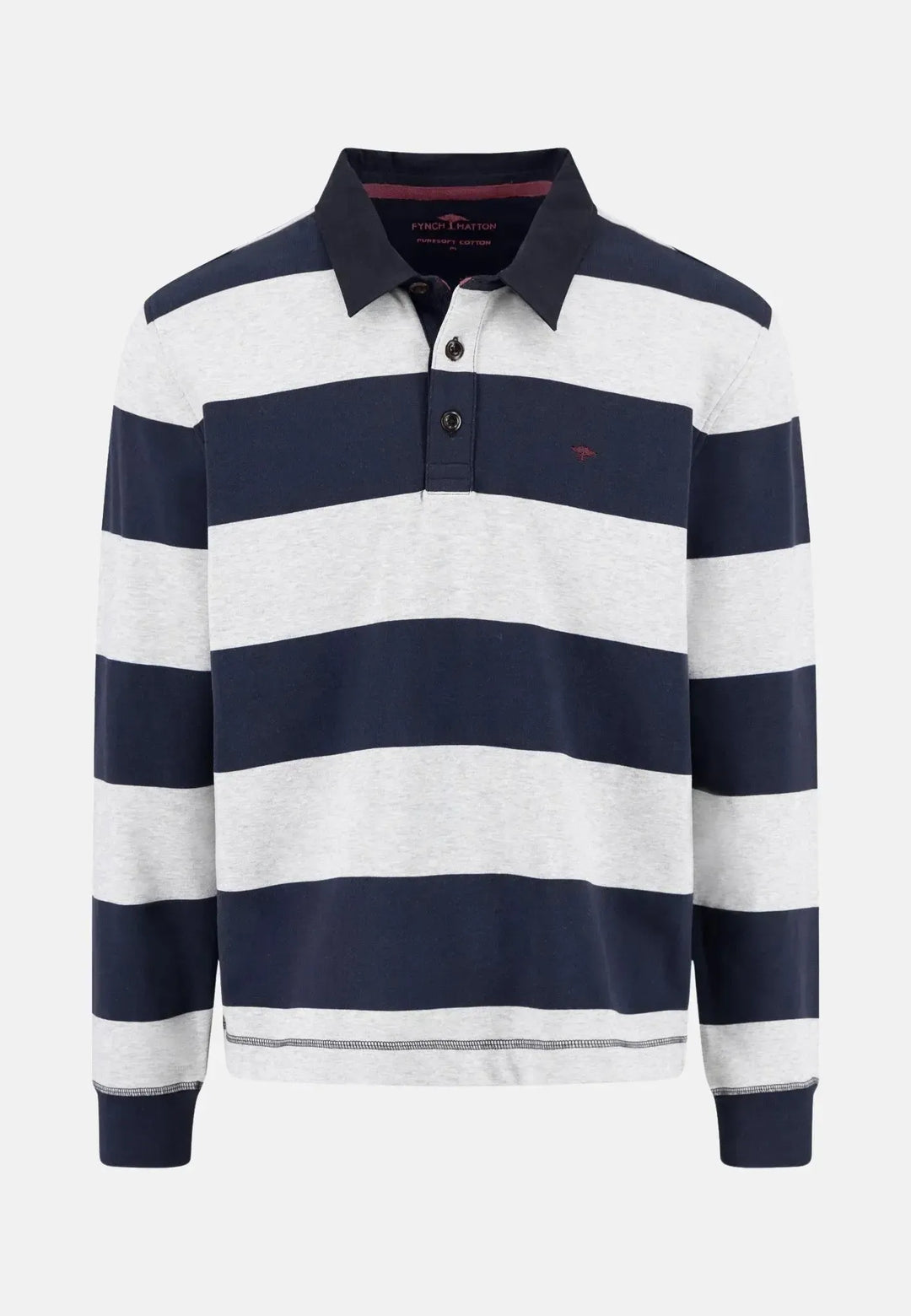 fynch-hatton-Striped Rugby Collar Sweat Navy