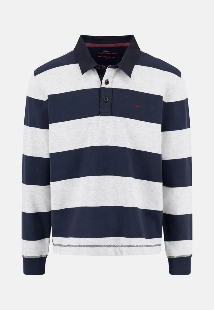 fynch-hatton-Striped Rugby Collar Sweat Navy