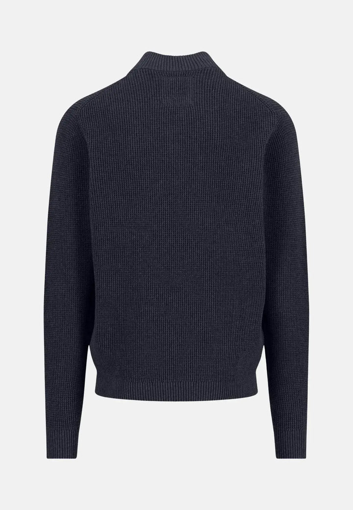 fynch-hatton-Structured Cotton 1/4 Zip Knit Navy