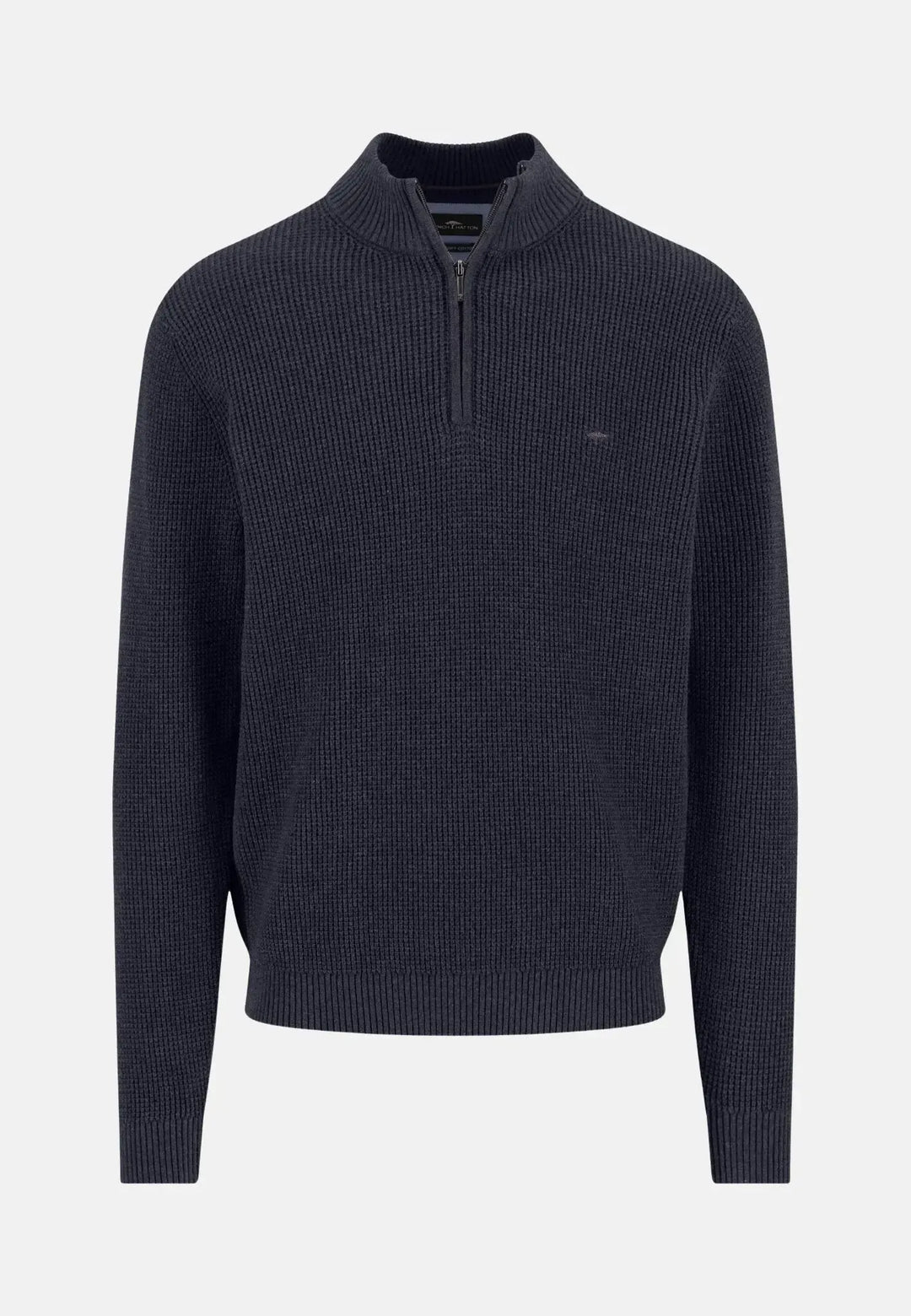 fynch-hatton-Structured Cotton 1/4 Zip Knit Navy
