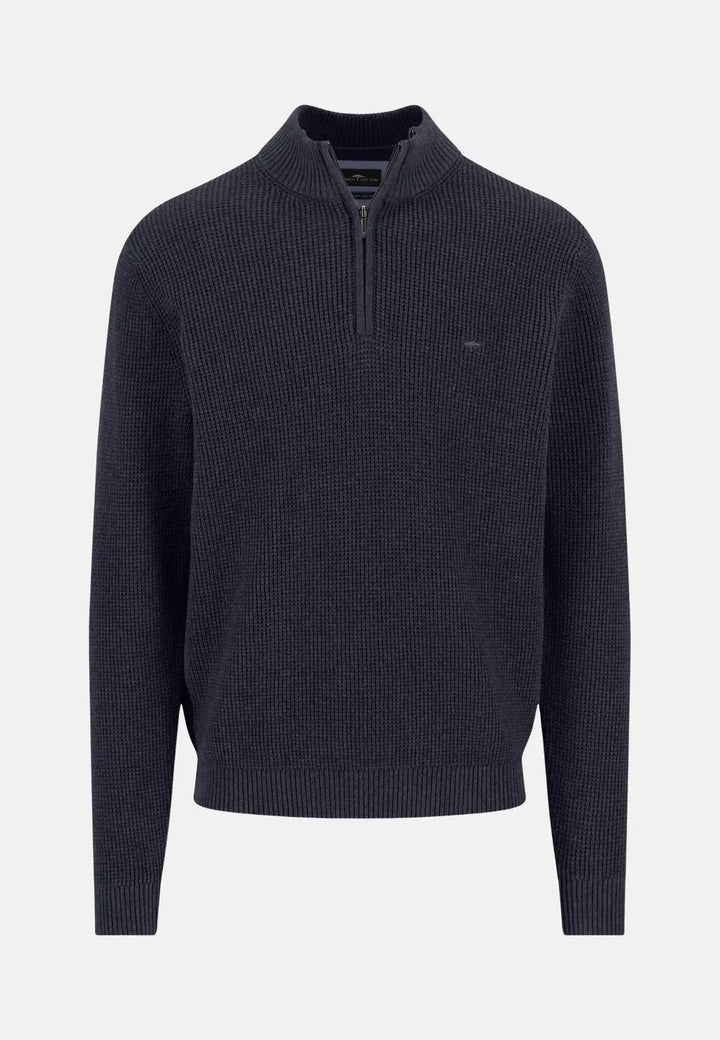 fynch-hatton-Structured Cotton 1/4 Zip Knit Navy