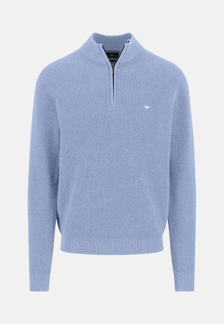 fynch-hatton-Structured Cotton 1/4 Zip Knit New Breeze