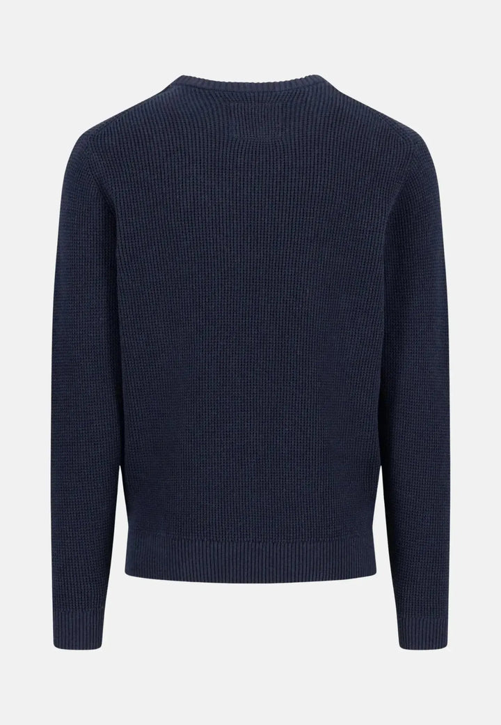 fynch-hatton-Structured Cotton Crewneck Knit Navy