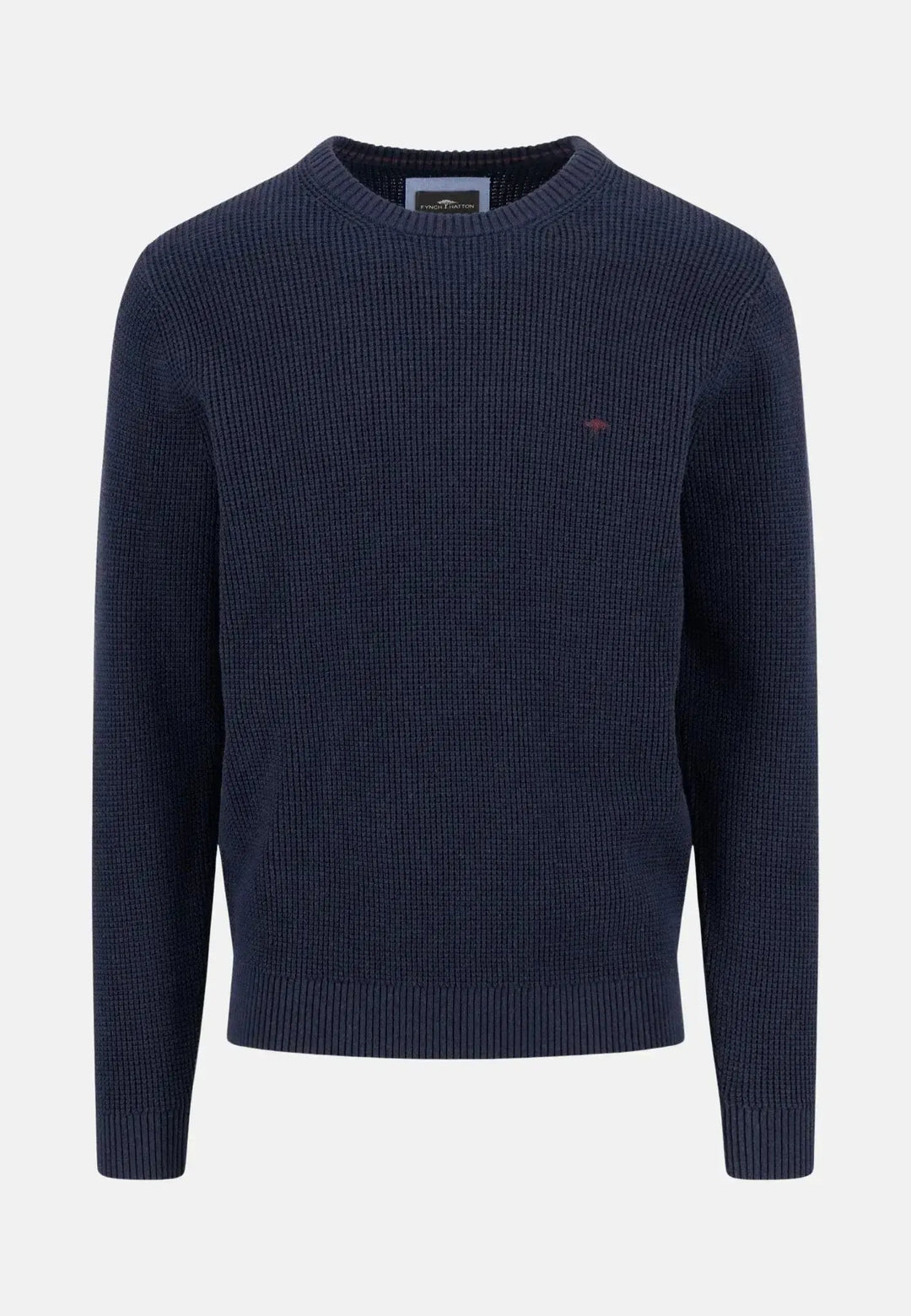 fynch-hatton-Structured Cotton Crewneck Knit Navy