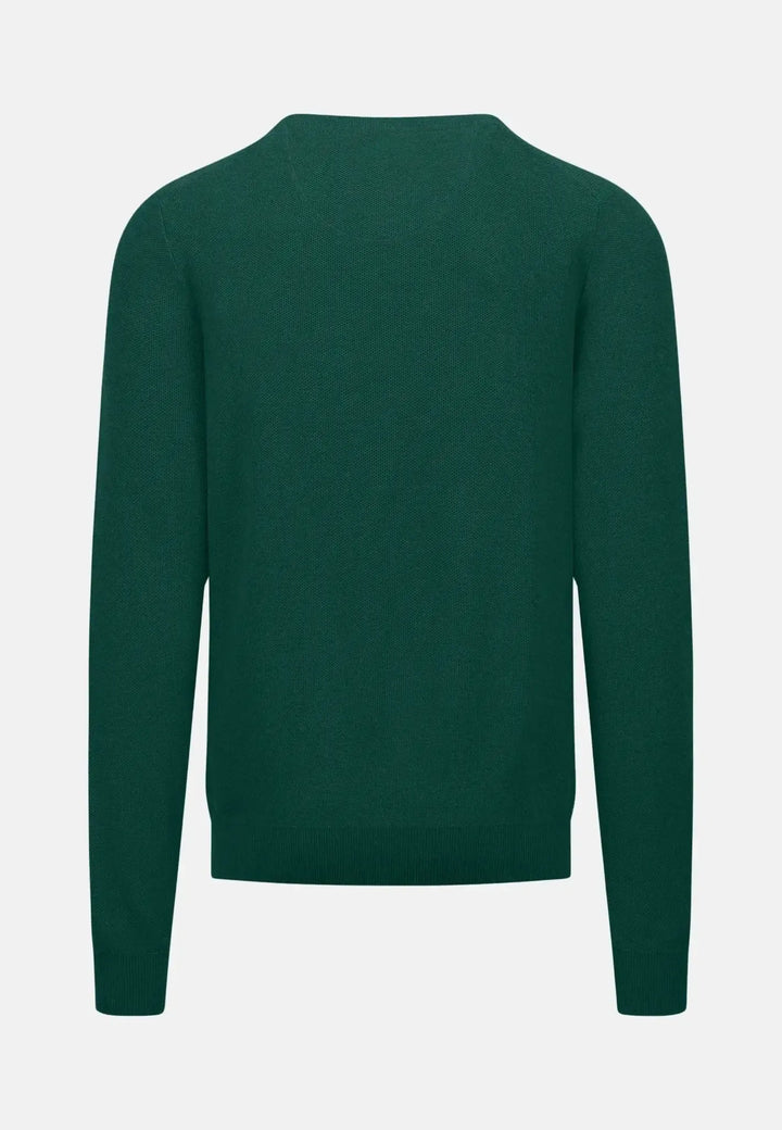 fynch-hatton-Structured Crewneck Cotton Knit Dark Emerald