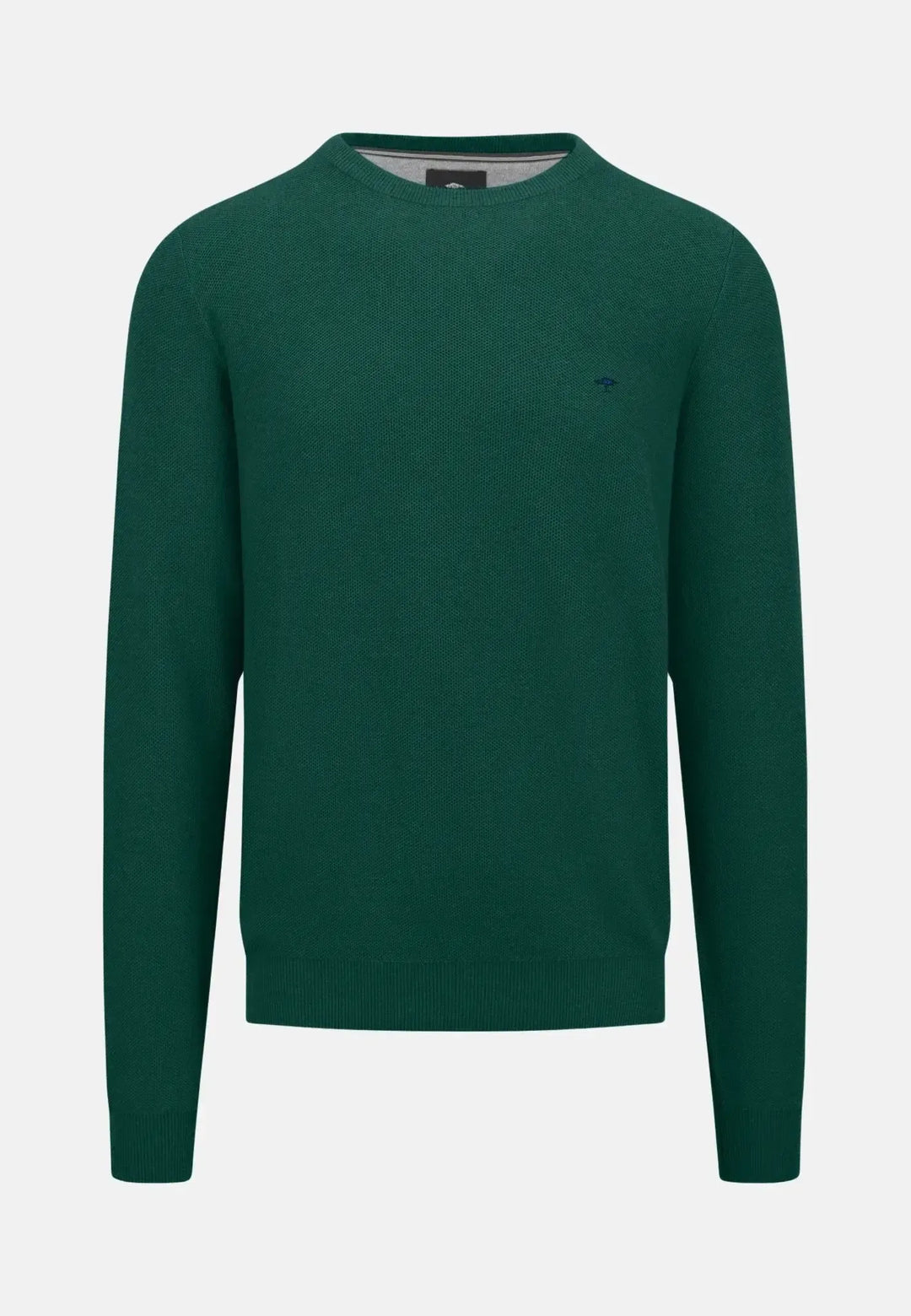 fynch-hatton-Structured Crewneck Cotton Knit Dark Emerald