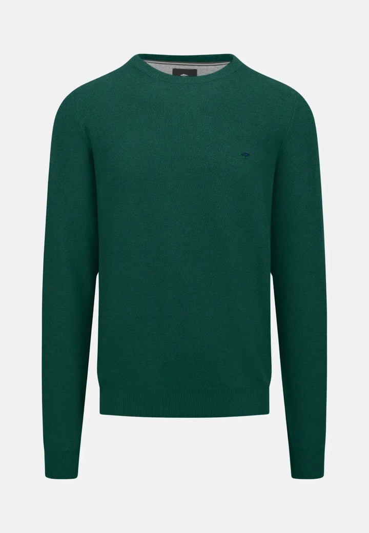 fynch-hatton-Structured Crewneck Cotton Knit Dark Emerald