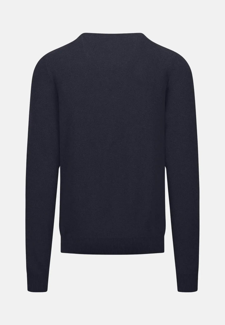 fynch-hatton-Structured Crewneck Cotton Knit Dark Navy